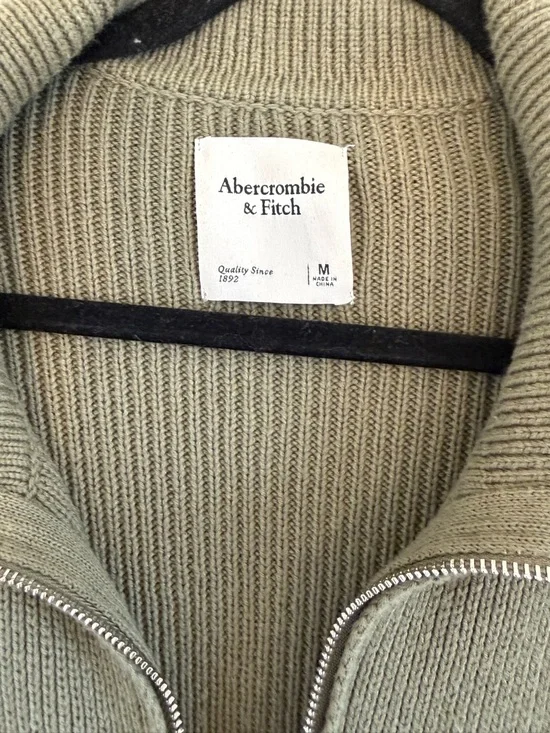 Abercrombie & Fitch Olive Green Ribbed Zip Sweater - Picture 3 of 4